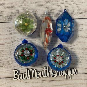 Set of 5 Vintage Mid Century Retro Plastic Christmas Holiday Ornaments